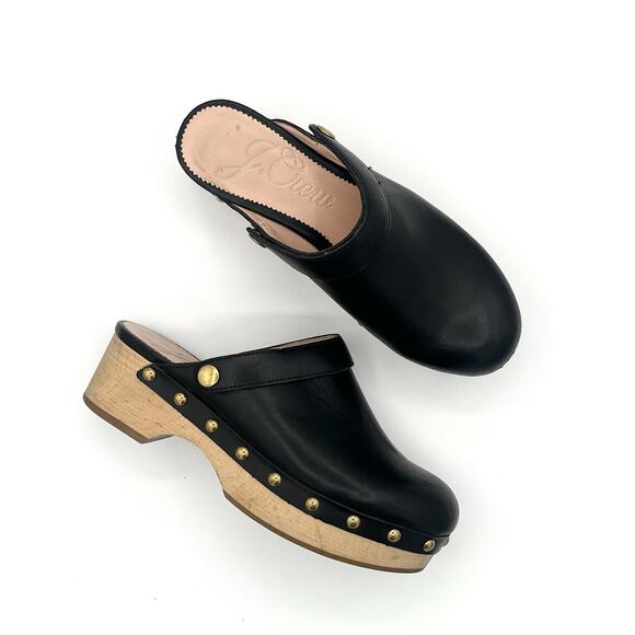 J.Crew Convertible leather clogs black Sz 5 preppy Boho festival Wood Sole Shoe - Picture 2 of 13